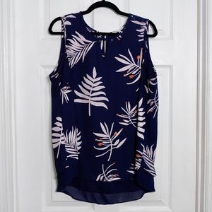 Navy blue blouse with light pink palm leaves